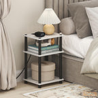 JUST 3-Tier Night Stand with Charging Station, Marble White