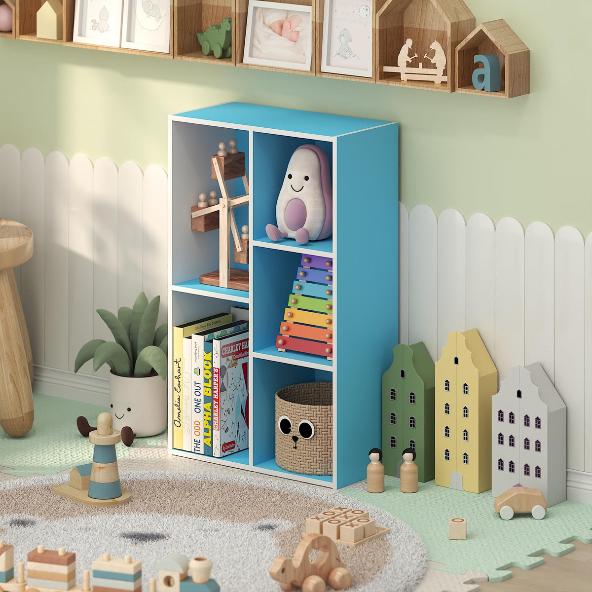LUDER 7-Cube Book Shelf, Kids Bookshelf, Toy Storage, White/Pink