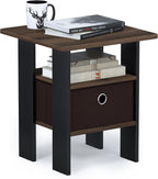 Andrey Set of 2 End Table / Side Table / Night Stand / Bedside Table with Bin Drawer, Columbia Walnut/Dark Brown