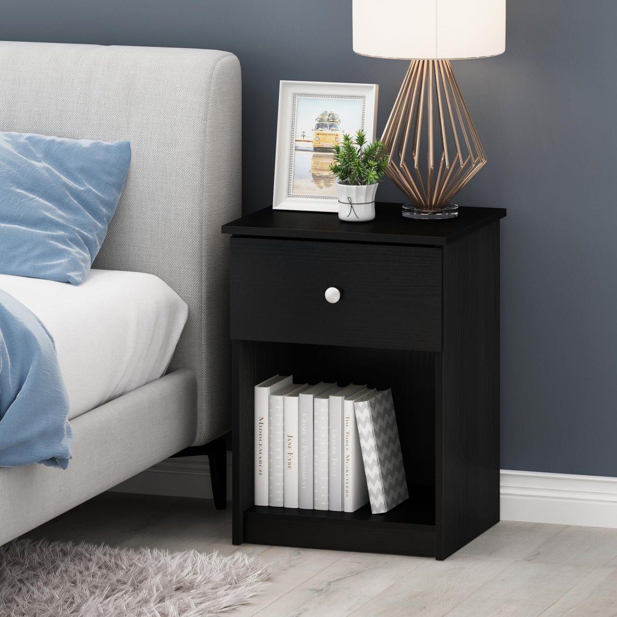 TIDUR Night Stand, Nightstand with Drawer, Dark Americano