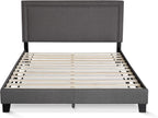 Laval Double Row Nail Head Upholstered Platform Bed Frame, Queen, Stone