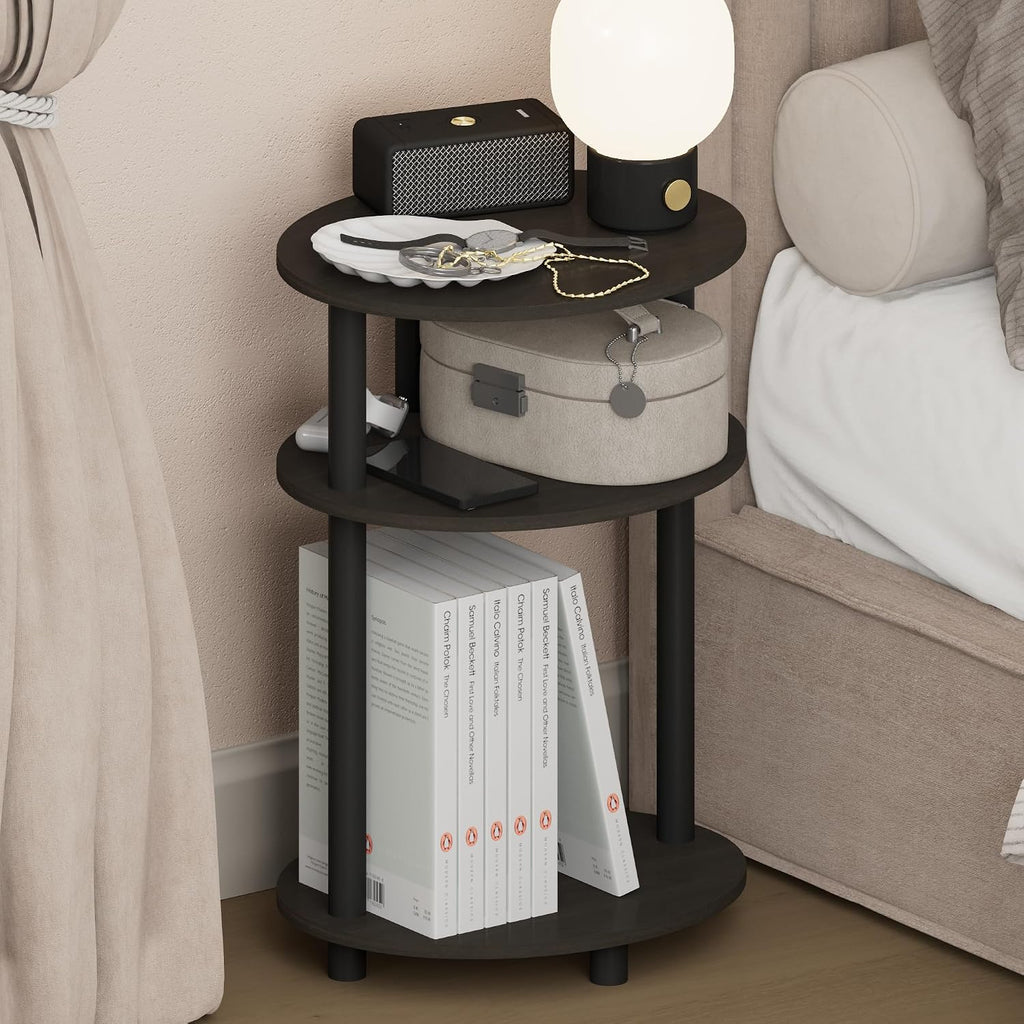 Turn-N-Tube 3-Tier Oval Night Stand, Toolless Assembly Narrow Nightstand, Modern Compact Side Table, End Table, for Living Room, Bedroom, Espresso