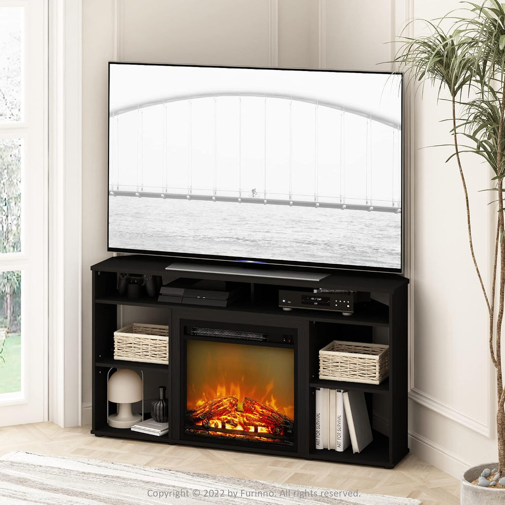 Jensen Corner TV Stand with Fireplace for TV up to 55 Inches, Americano
