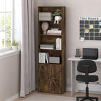 Jensen Farmhouse Style 6-Tier Book Shelf with Doors, Amber Pine