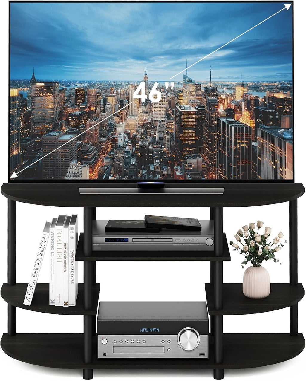 JAYA Simple Design Corner TV Stand, Espresso/Black