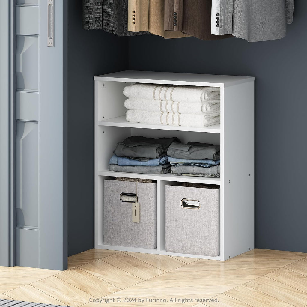 Reed Closet Organizers and Storage, 3-Tier Closet Organizer, Open Shelf Closet Storage, for Wardrobe, Bedroom, Living Room, White