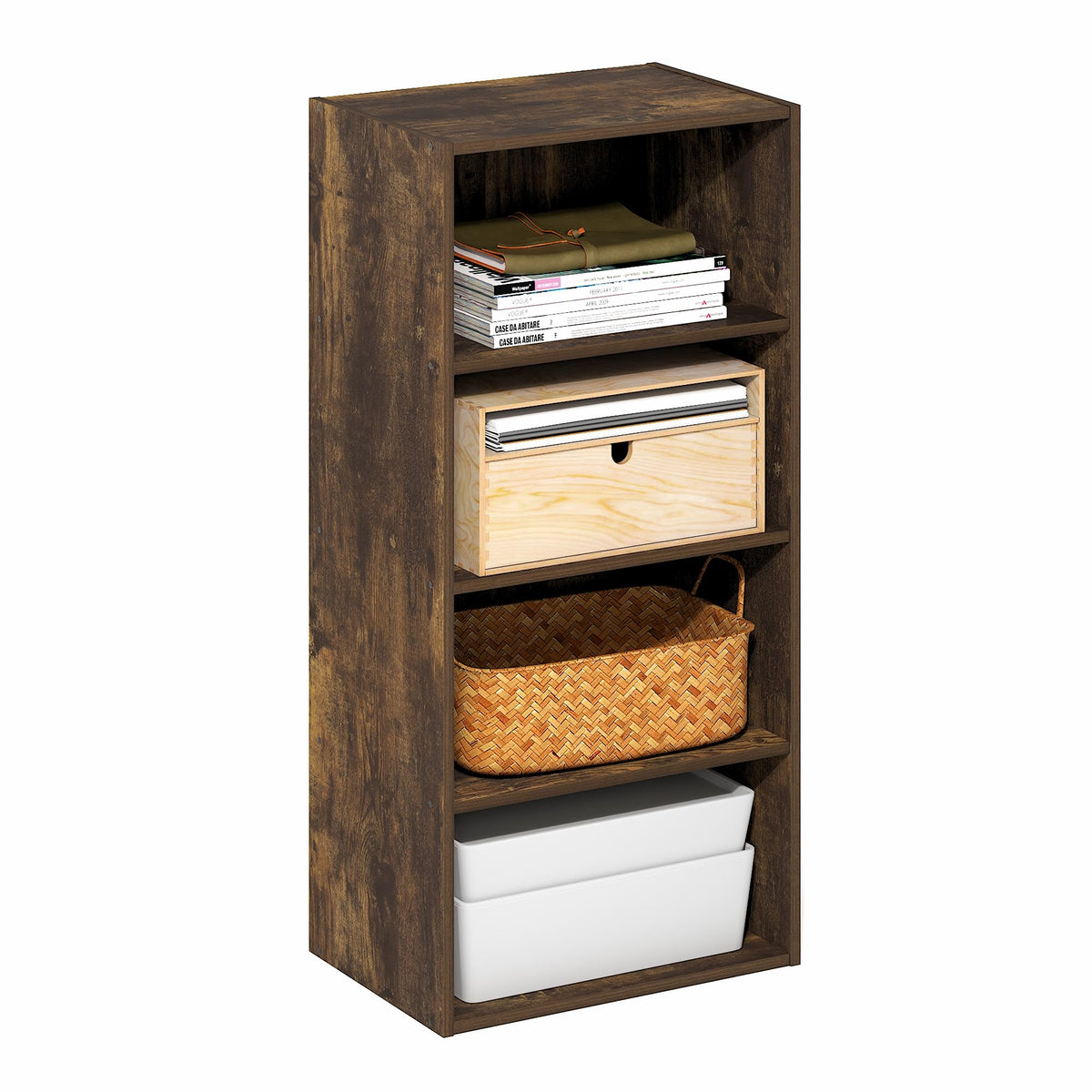 Basic Book Shelf, 4-Tier Bookcase with Open Shelf, Bookshelf, Cube Storage Organizer, 7 x 17 x 35, for Living Room, Bedroom, Home Office, White