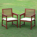 Hardwood Patio Chair with Cushion, Set of Two, Natural