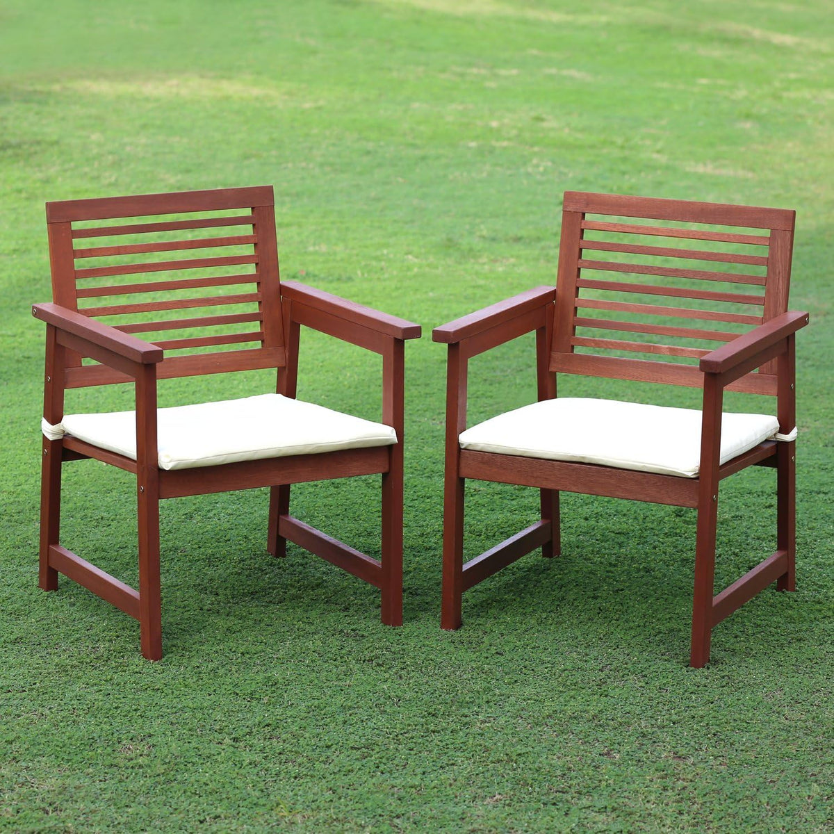 Hardwood Patio Chair with Cushion, Set of Two, Natural
