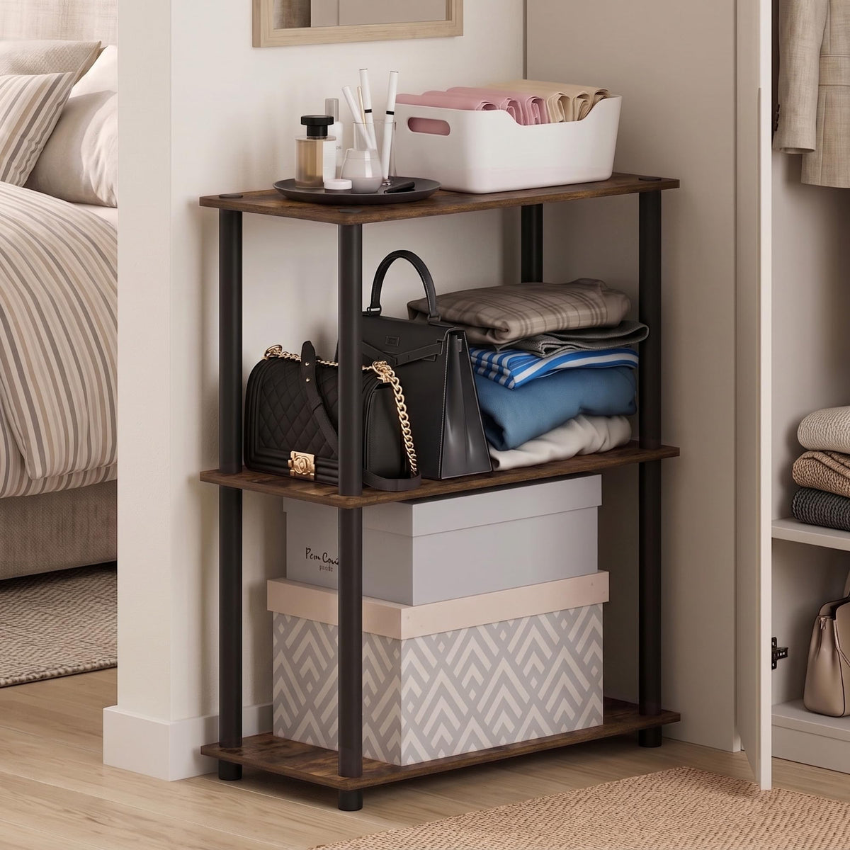 Turn-N-Tube Toolless Assembly 5-Tier Closet Shelf, French Oak