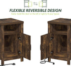 Farmhouse Night Stand with Charging Station, Bedside Table, Side Table, End Table with Door, USB Ports and Outlets, for Bedroom, Closet, Dorm, Amber Oak