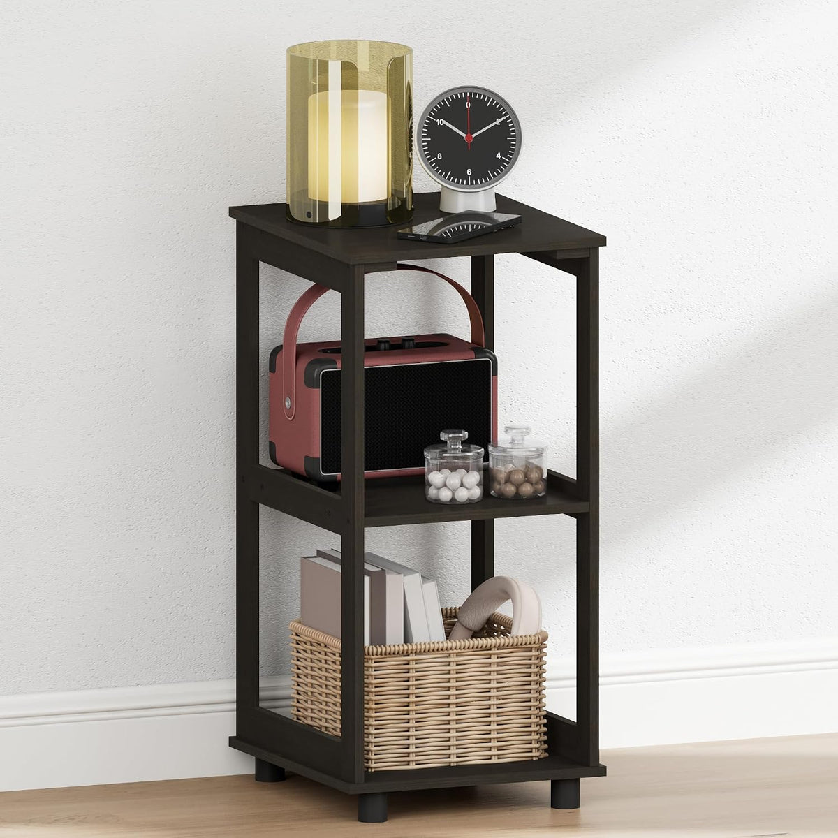 Romain Nightstand, 2-Tier Tall Night Stand with Shelf, Open Frame Bedside Table, End Table, Side Table, Easy Assembly, for Bedroom, Closet, Dorm, Espresso