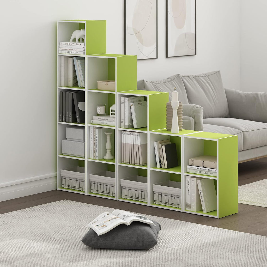 PASIR Book Shelf, 5-Tier Modern Bookshelf, Open Shelves Bookcase 9 x 12 x 52, Easy Assembly, for Living Room, Bedroom, Home Office, Green/White