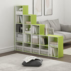 PASIR Book Shelf, 4-Tier Modern Bookshelf, Open Shelves Bookcase 9 x 12 x 42, Easy Assembly, for Living Room, Bedroom, Home Office, Green/White