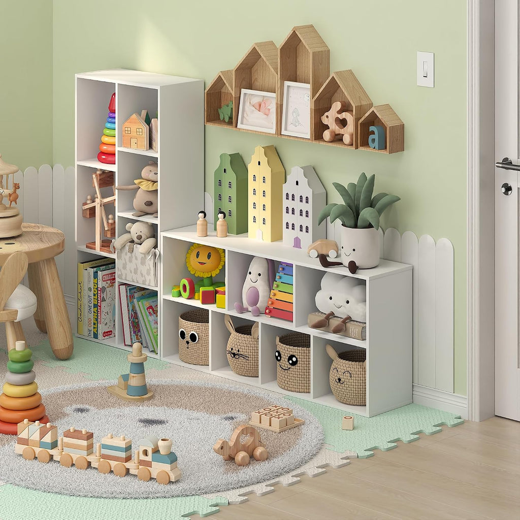 LUDER 7-Cube Book Shelf, Kids Bookshelf, Toy Storage, White