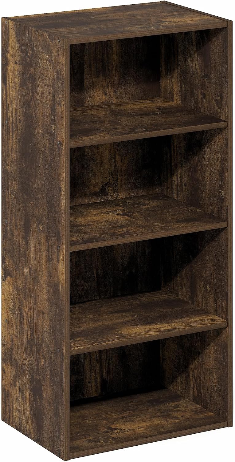 Basic Book Shelf, 4-Tier Bookcase with Open Shelf, Bookshelf, Cube Storage Organizer, 11 x 17 x 35, for Living Room, Bedroom, Home Office, Amber Pine
