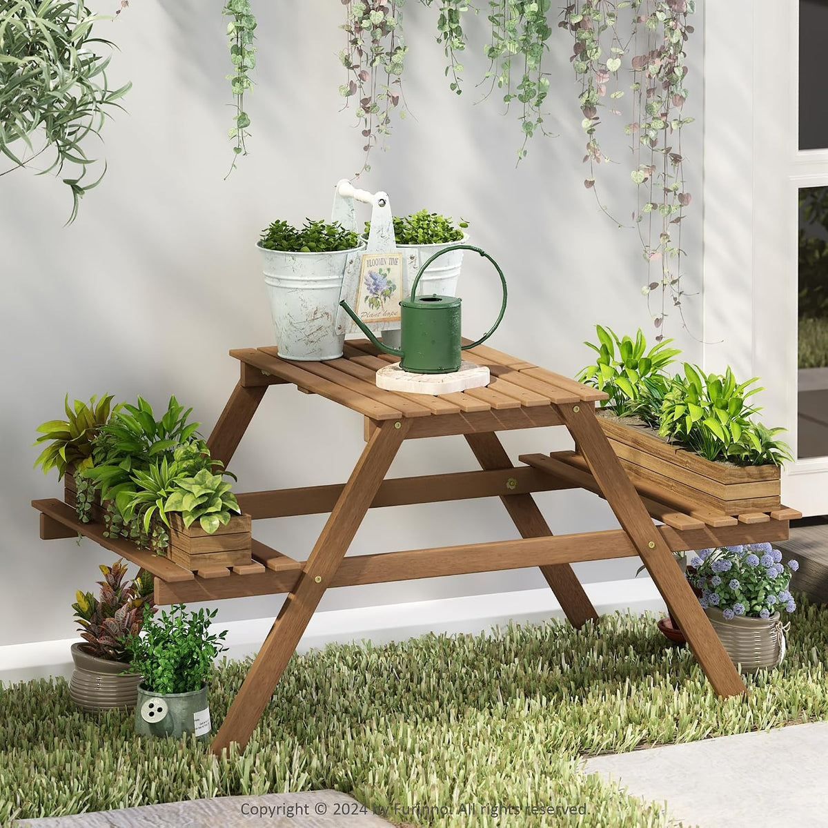 TIOMAN Plant Stand Outdoor, 3-Tier Ladder Plant Shelf, Tiered Plant Stand Indoor, Outdoor, Patio, Garden, Balcony, Natural