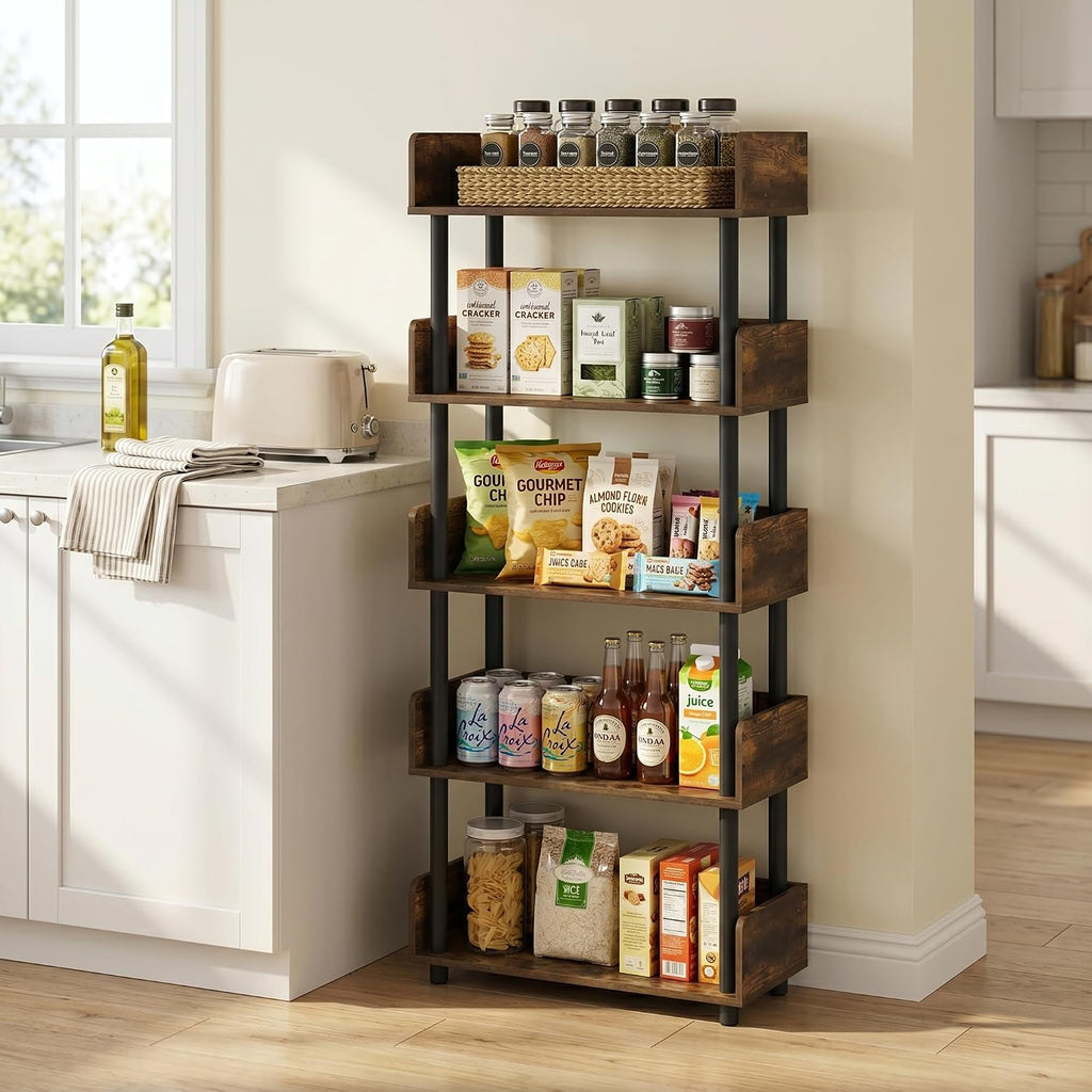 TURN-N-TUBE 5-Tier Display Shelf, Storage Shelves, Book Shelf, Open Shelves with Rounded Corner Top Edges, for Organization and Storage, Living Room, Home Office, Amber Pine