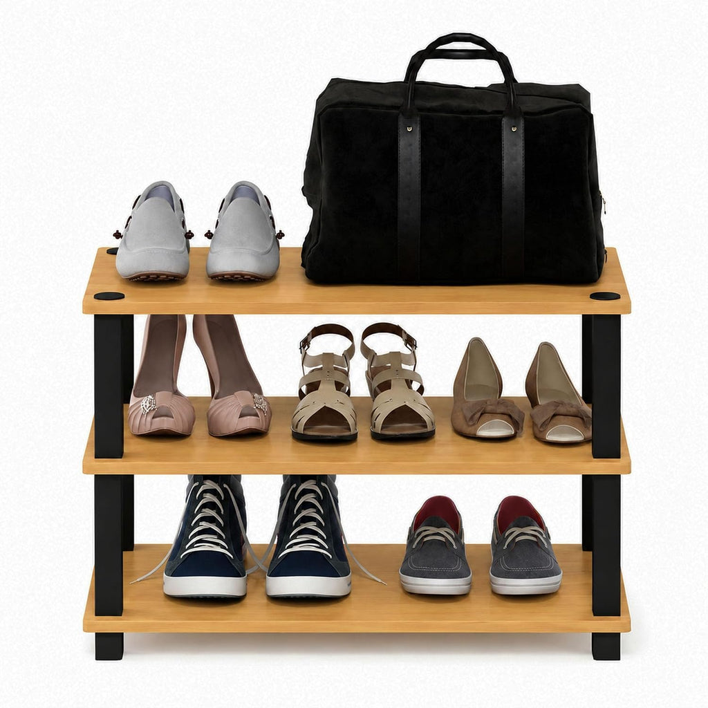 Turn-S-Tube 3-Tier Shoe Rack, Light Cherry/Black