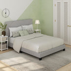 Skylar Bed Frame, Queen Size Bedframe with Geometric Design Upholstered Headboard, Bed with Adjustable Headboard, No Box Spring Needed, 12pcs Wooden Slat Support, for Bedroom, Dorm, Glacier
