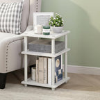 Turn-N-Tube Toolless Assembly Side Table, White 3-Tier End Table, Night Stand, Bedside Table for Living Room, Bedroom, Home Office, Plain White/White