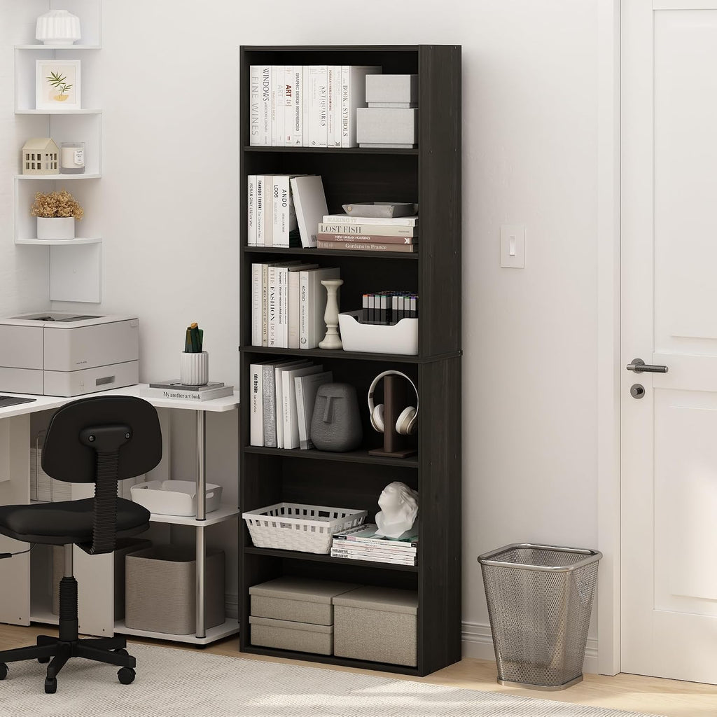 Jaya Simply Home Free Standing 6-Tier Open Storage Bookcase, Espresso
