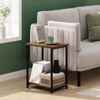 Simplistic 2-Tier Side Table, Metal Frame End Table, Grey Oak