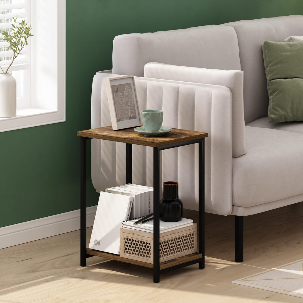 Just Side Table, 3-Tier Metal Frame End Table, Black Espresso