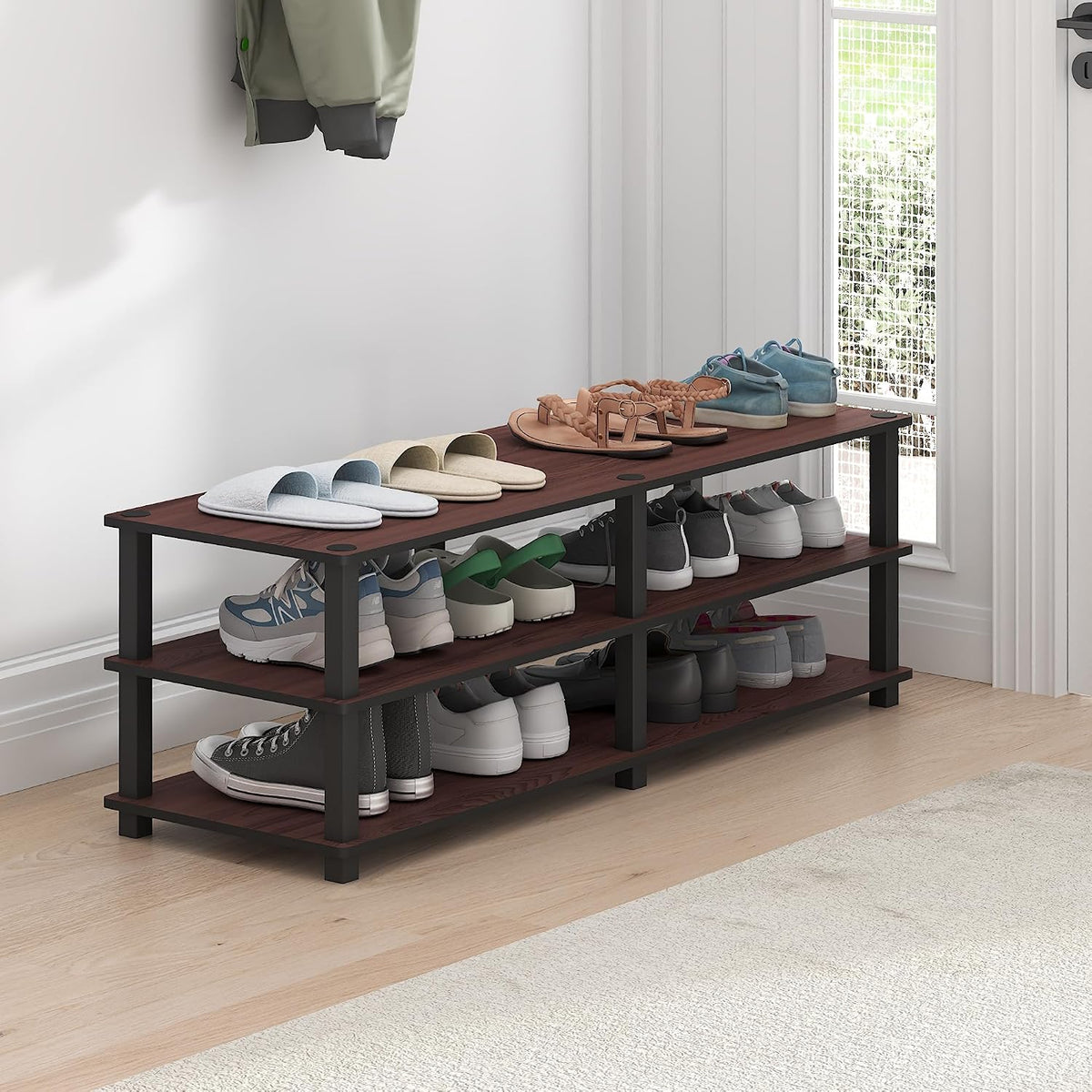TURN-S-TUBE Shoe Rack, 3-Tier Wide Shoe Organizer, Open Shelf Rectangular Shoe Storage Rack, 11.6 x 47.2 x 15.4, Toolless Assembly, for Closet Entryway, Office, Garage, Dark Cherry