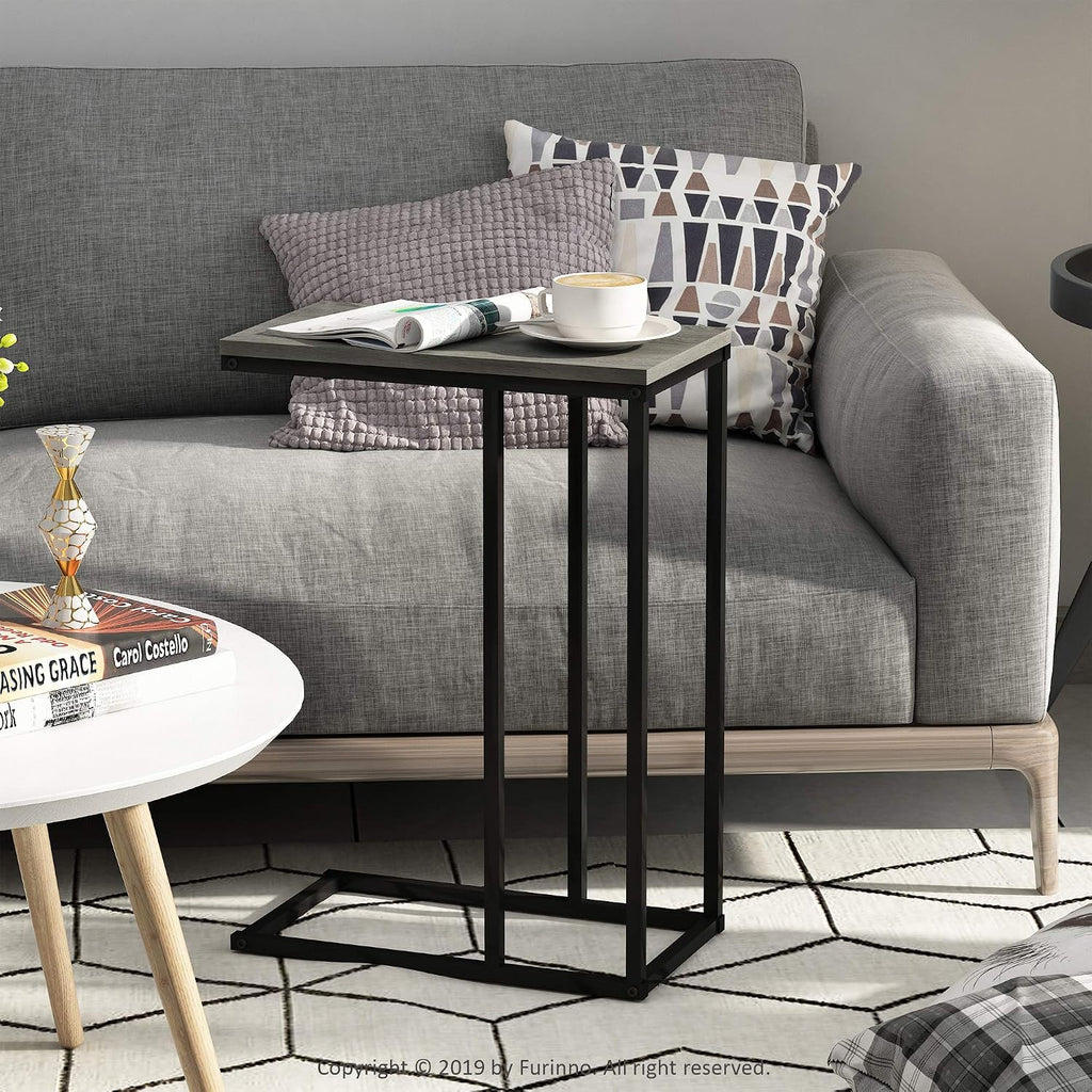 CAMNUS C-Shape Metal Frame Side Table, French Oak Grey