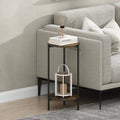 Besi 2-Tier Tall Round Side Table with Metal Legs, Light Marble