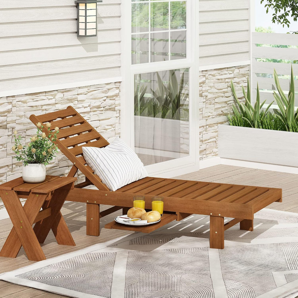 Tioman Outdoor Sun Lounger with Side Tray, Natural