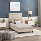 Laval Double Row Nail Head 12PC Slat Style Bed Frame, Twin, Linen