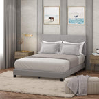 Laval Bed Frame, Twin Size Bedframe with Button Tufted Headboard, Upholstered Bed with Legs, 12pcs Wooden Slat Support, Easy Assembly, for Bedroom, Dorm, Light Grey