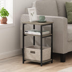 Just Side Table, 3-Tier Modern Metal Frame End Table, Grey Oak