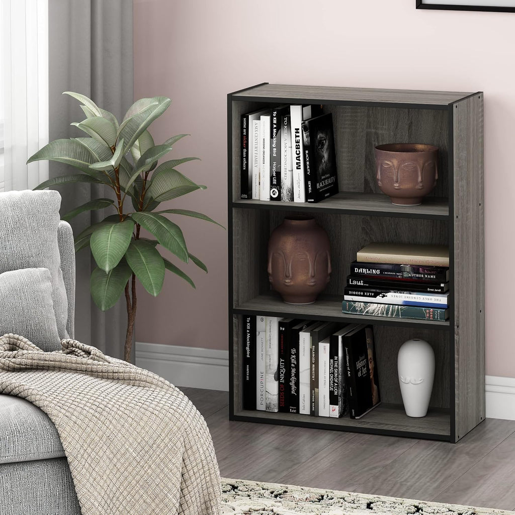 PASIR Book Shelf, 3-Tier Bookshelf, Storage Shelves Bookcase, 9.7 x 23.7 x 31.5, for Living Room, Bedroom, Home Office, French Oak