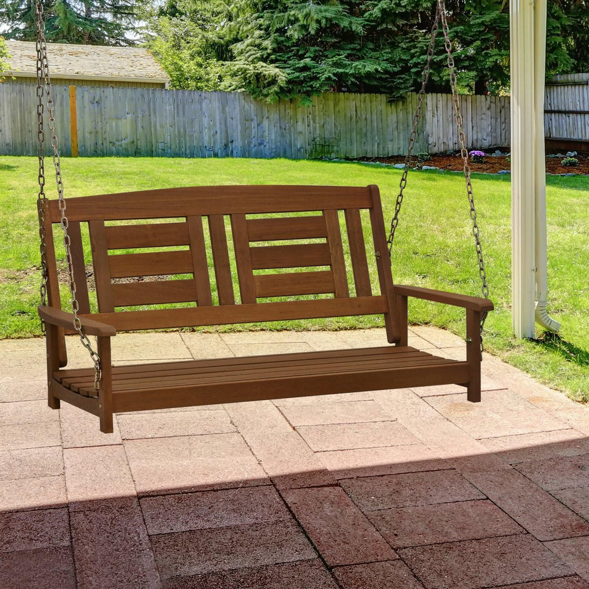 TIOMAN Hardwood 2-Seater Porch Swing with Chains, Natural