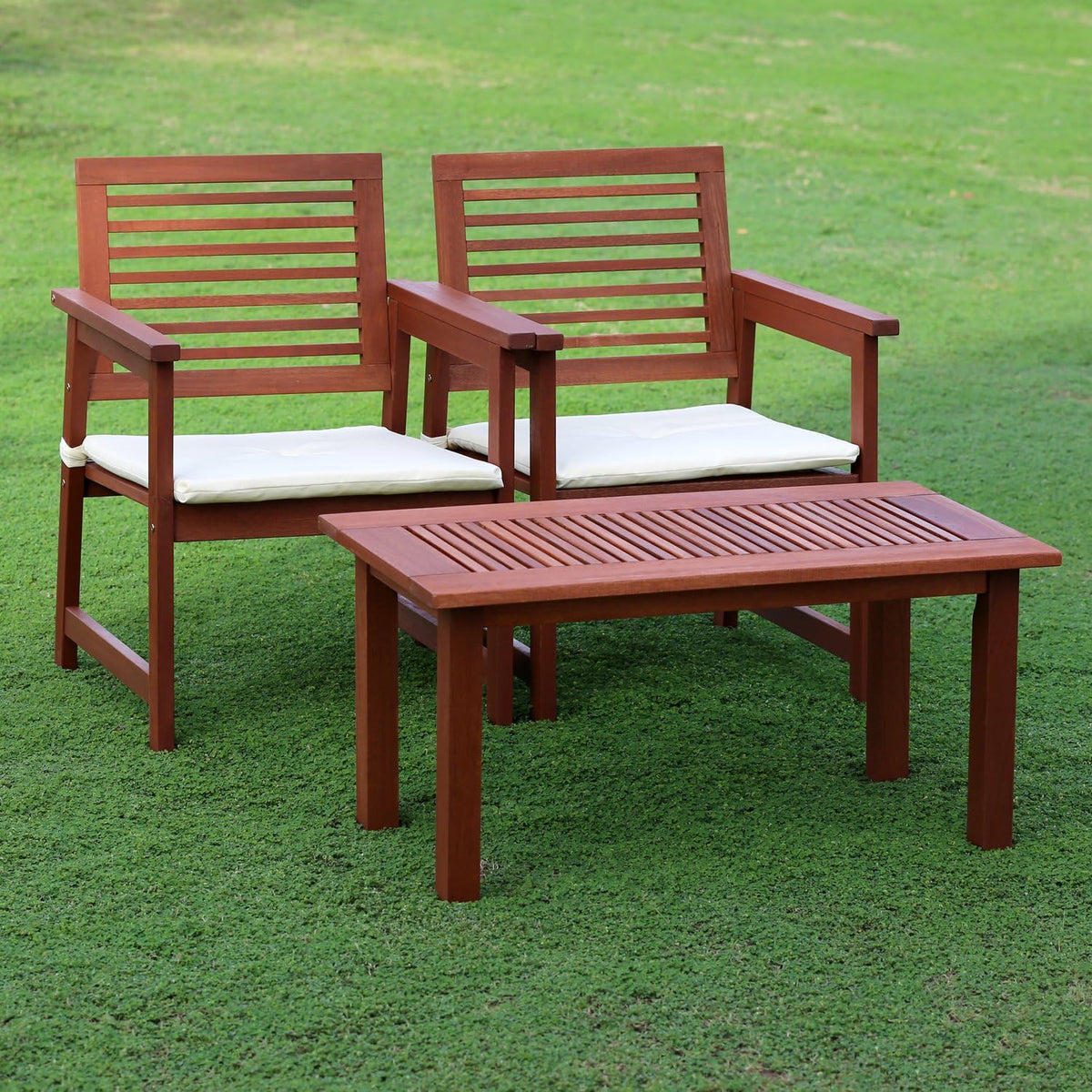 Patio Chair, Set of Two, Teak Outdoor Lawn Chair, Armchair with Cushion, for Patio, Garden, Porch, Natural
