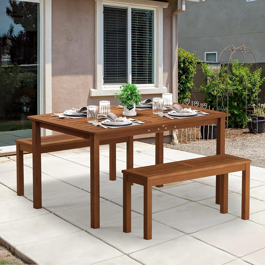 Tioman Outdoor Dining Table, Natural 35.5"D x 59.0"W x 29.0"H