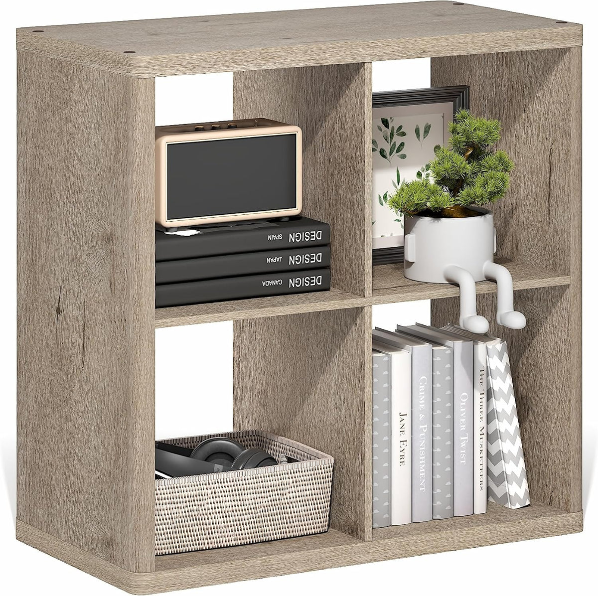 RADI 4-Cube Curved Edge Thick Frame Book Shelf, Natural