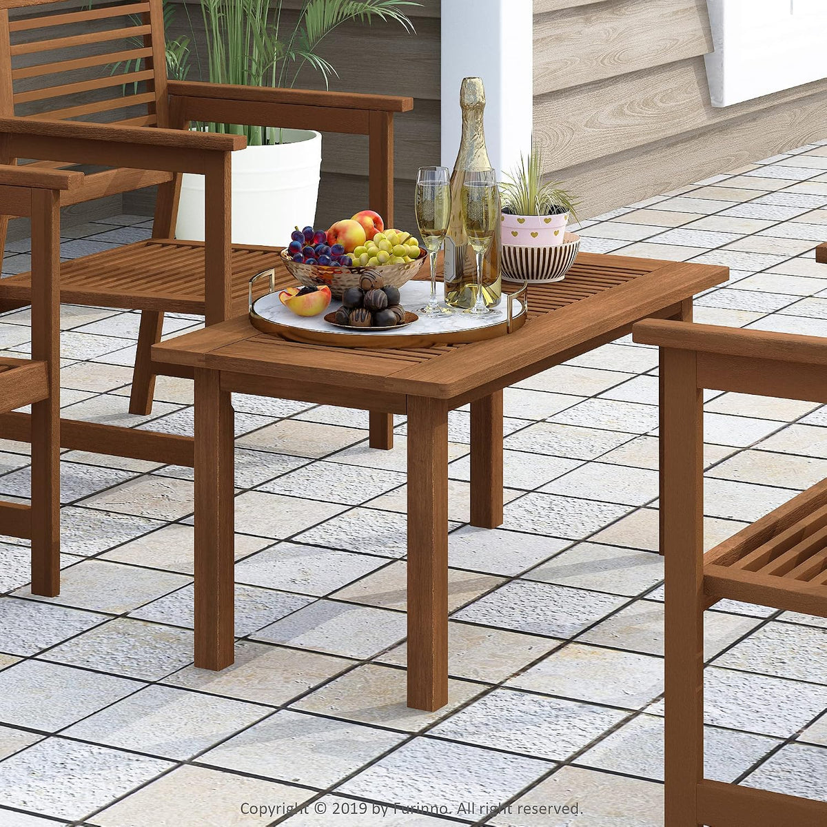 TIOMAN Outdoor Patio Table, 35.2" Wide, Natural
