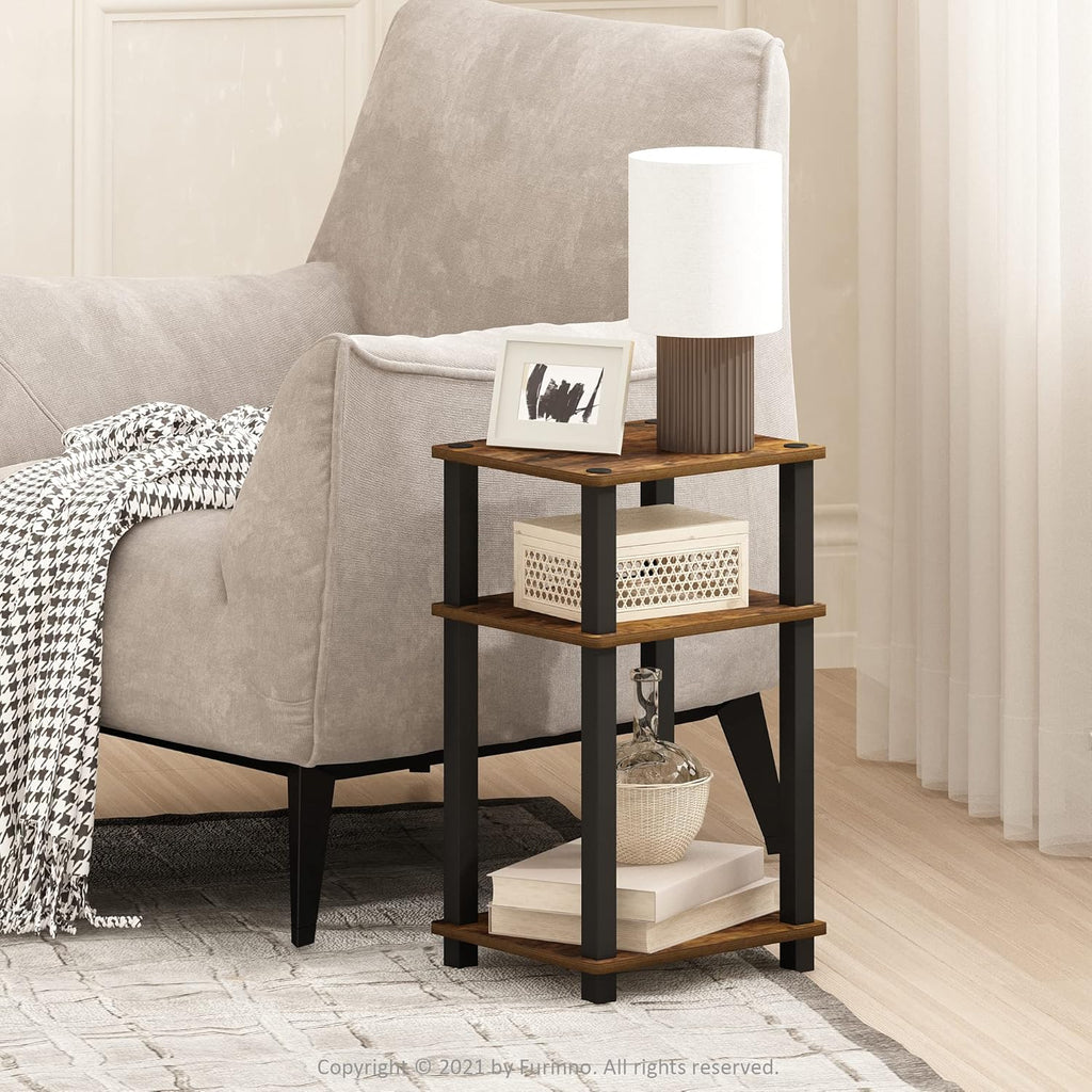JUST Toolless 3-Tier Side Table, Open Shelf End Table, Amber Pine