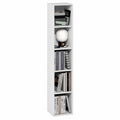 Furinno Fulda Book Shelf, 5-Tier Tall Narrow Bookshelf, Standing Bookcase with 10-in Width Storage Shelf, 9.3 x 9.8 x 51.9, for Organization Storage, for Living Room, Bedroom, Home Office, White