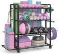 4-Tier Home Gym Storage Rack with Wheels and Hooks, Dumbbell Stand