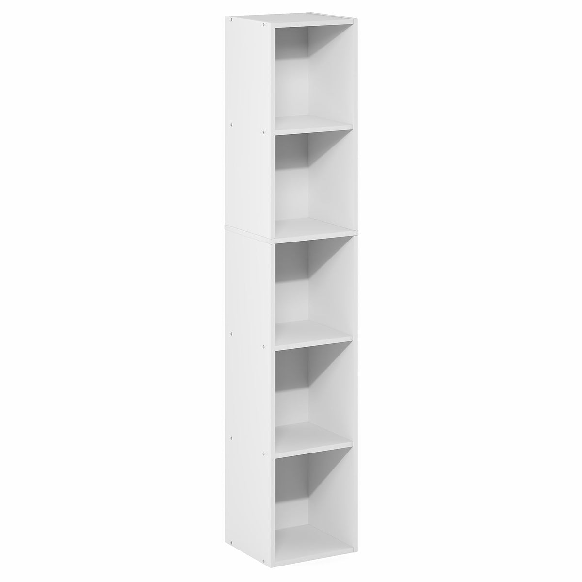 Furinno Fulda Book Shelf, 5-Tier Tall Narrow Bookshelf, Standing Bookcase with 10-in Width Storage Shelf, 9.3 x 9.8 x 51.9, for Organization Storage, for Living Room, Bedroom, Home Office, White