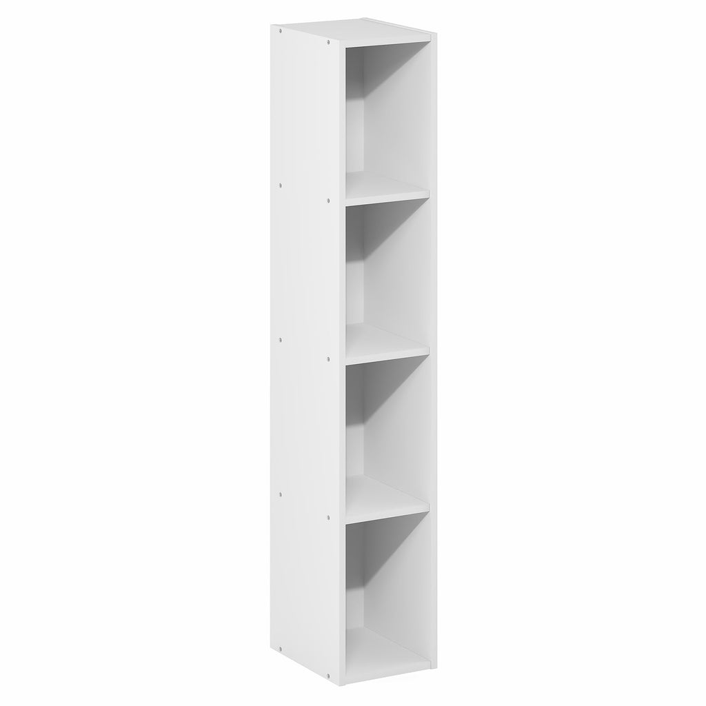 Furinno Fulda Book Shelf, 5-Tier Tall Narrow Bookshelf, Standing Bookcase with 8-in Width Storage Shelf, 9.3 x 7.9 x 51.9, for Organization Storage, for Living Room, Bedroom, Home Office, White